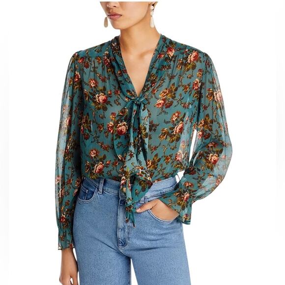 PAIGE Clemency Silk Blouse Green Size Medium NWT - Picture 2 of 15